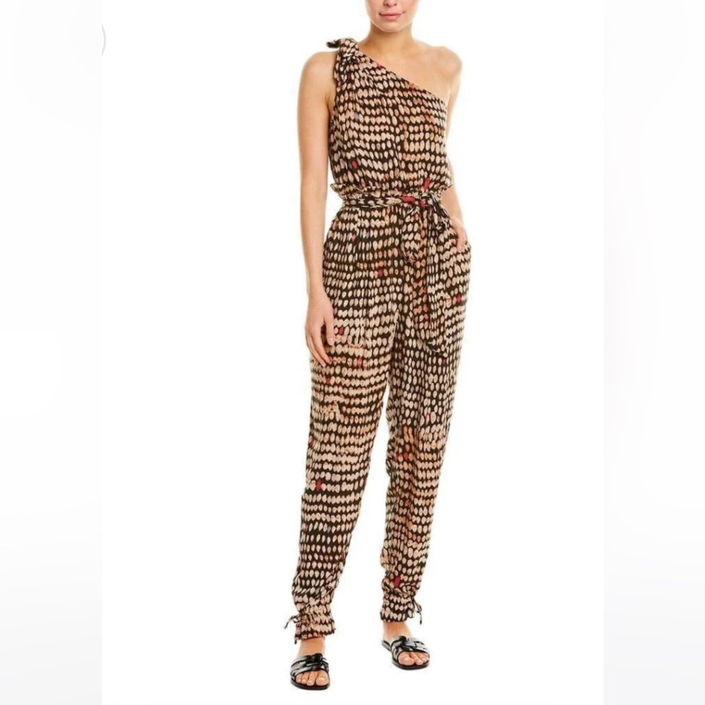 Bcbg sandy dots jumpsuit one shoulder